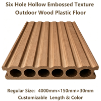 Planche de terrasse composite gaufrée 6 trous creux en bois-plastique, longueur et couleur personnalisables pour patio, jardin, terrasse 4000x150x30mm