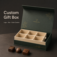 Boîtes rigides à charnières personnalisées vert forêt et or, 6 compartiments, pour chocolats et confiseries, emballages cadeaux multi-scénarios