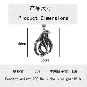 Collier pendentif Cobra en acier inoxydable pour homme, chaîne animale 3.0*60cm, chaîne de perles carrées, bijoux de mode - Product Image 3