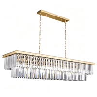 Lustre rectangulaire moderne en cristal doré, luminaire suspendu linéaire pour table à manger, îlot de cuisine