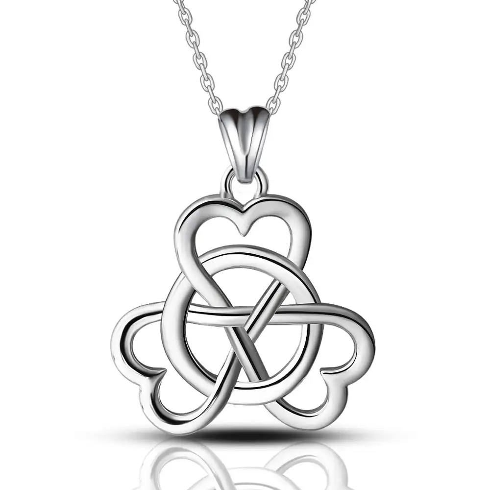 925 Sterling Silver Handcrafted Clover Celtic Knot Pendant Necklace Heart Pendants Necklace Women