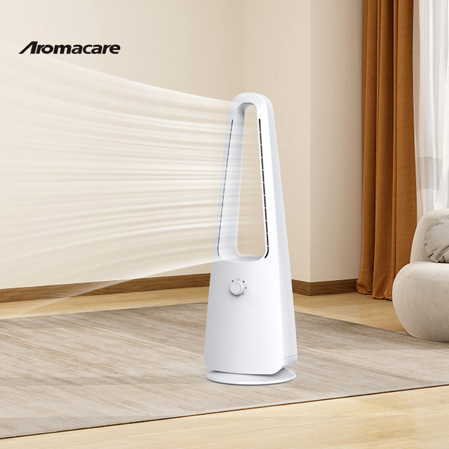 Aromacare Private Label Simple Knob Control Bladeless Tower Fan 3000 M/S Quiet Cool Bladeless Fans
