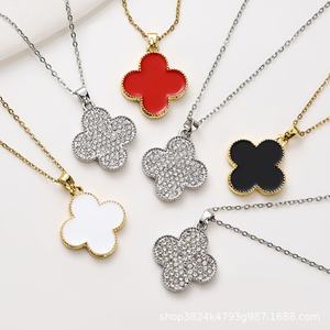 Groothandel Luxe Volledig Bezette Vierklaverblad Hangertje Ketting voor Dames Lange Trui Ketting Trendy Mode Sieraden - Product Image 2