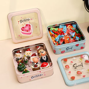 กล่องเก็บของเหล็กพร้อมฝาปิดโปร่งใสสำหรับใส่ขนม คุกกี้ เครื่องประดับ หูฟัง ใช้จัดระเบียบและตกแต่ง ดีไซน์ฝาพับ - Product Image 1