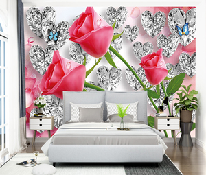 Romantico diamante rosa <span class=keywords><strong>cuore</strong></span> carta da parati 3d casa carta da parati amore murale a tema per la decorazione d'interni - Product Image 3