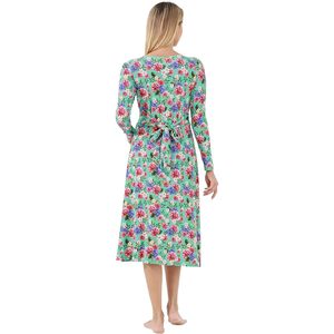 Vestido Midi Casual de Manga Larga con Cuello en V y Estampado Floral para Mujer, Cintura Alta, Corte en A, Viscosa de Bambú, Tallas S a XXL - Product Image 5