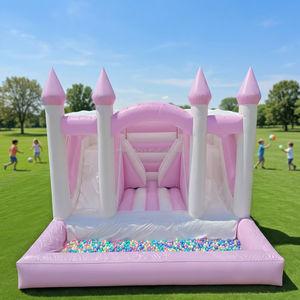 Castillo Inflable Rosa de Grado Comercial con Tobogán y Piscina para Fiestas de Cumpleaños, Bodas, Eventos al Aire Libre, Alquiler - Product Image 1