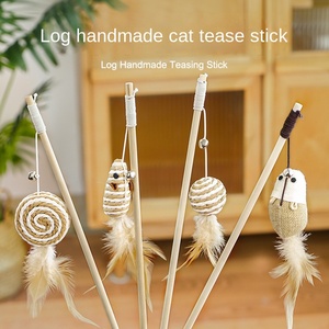 Baumwoll-Leinen Spiralförmiger Handgefertigter Katzenstab Langer Interaktiver Glocken- und Federspielzeug für Katzen - Product Image 5