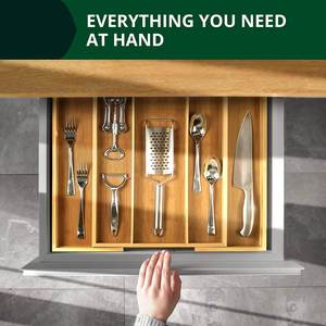 Organisateur de tiroir de cuisine en bambou de luxe, organiseur en bambou pour couverts, ustensiles de cuisine et bureau - Product Image 3