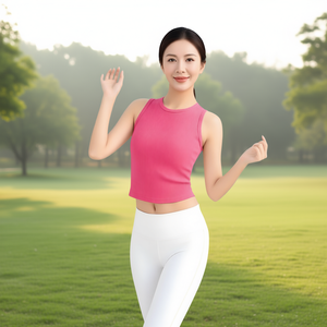 Haut court sans manches pour femme, en spandex, ajusté, couleur unie, taille élastique, vêtements de yoga - Product Image 2