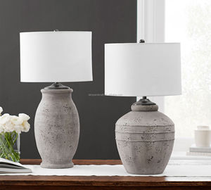 Lampe de chevet à base en céramique avec abat-jour en lin crème - Product Image 6