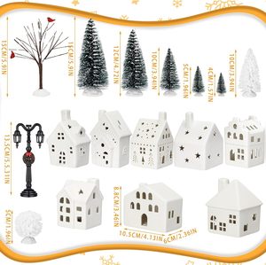 Figurines de maison de Noël en céramique blanche de 13 cm et 14 cm, décorations de Noël, maison de Noël éclairée par LED - Product Image 3