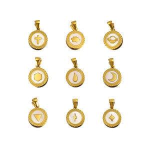 จี้เปลือกหอยฝังลายวงแหวน |   จี้สัญลักษณ์ทรงกลมสแตนเลสสตีลเคลือบ PVD 18K สำหรับทำเครื่องประดับ DIY |   กันน้ำและป้องกันการแพ้ - Product Image 5