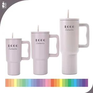 Eco-friendly 24oz 30oz 40 oz personalizzato riutilizzabile tazza di caffè da viaggio in acciaio inox moderno 40 oz Tumbler con manico e coperchio in paglia