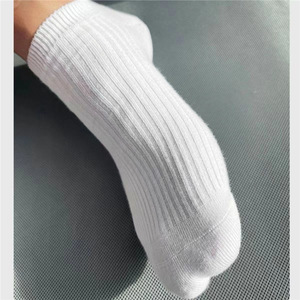 Ankle <b>Socks</b> Solid Color <b>Polyester</b> Fiber Sweat Absorbent Casual Daily Wear Black White Pair - Product Image 4