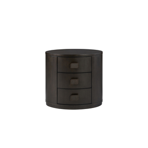 3 <b>Drawer</b> Oval Nightstand Dark Wood Finish Bedroom <b>Storage</b> Unit - Product Image 1