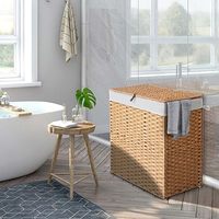 Panier de rangement pliable en rotin PP vintage fait main de 110 L, écologique, avec couvercle, pour vêtements, salle de bain et buanderie