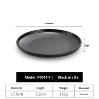 HIXIN TC0026 Assiette plate ronde noire en mélamine de qualité alimentaire, aspect céramique, pour barbecue, steak et plats occidentaux