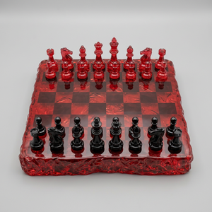 Juego de Ajedrez de Resina Roja Lava, Piezas de Ajedrez Negras y Rojas Hechas a Mano, Regalo de Lujo para Él, Tablero de Ajedrez Artístico de Resina - Product Image 1