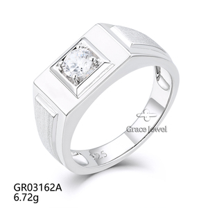 Grace Jewel Tùy Chỉnh 925 Sterling Silver Rhodium Mạ <span class=keywords><strong>Bezel</strong></span> Thiết lập Người Đàn Ông Cổ Điển Của Nhẫn Chải Bề Mặt Cho Đám Cưới Đảng - Product Image 2