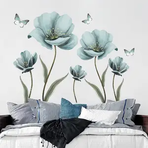 사용자 정의 꽃 스티커 벽화 나비 벽 장식 침실 사무실 욕실 거실 흰색 꽃 검은 나무