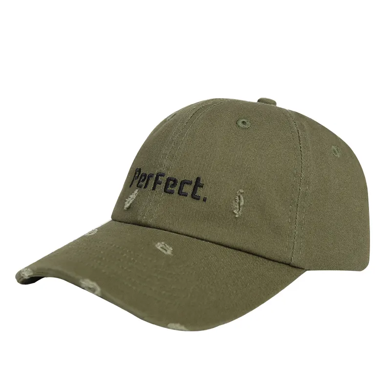 Hochwertige benutzer definierte unstrukturierte Papa Hüte Männer grüne Stickerei Logo Baseball Caps