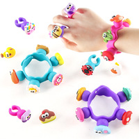 Kit de bracelet à breloques animaux de dessin animé en silicone souple, accessoire de jeu d'imitation, jouet pour le développement de la motricité fine, ornement de présentation de bureau