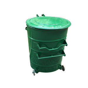 360L Outdoor Sanitation Metal Trash Can <b>with</b> Wheels and <b>Lid</b>, Galvanized Steel Plate Trailer, Round <b>Bin</b>, Thickened - Product Image 5