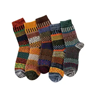 Calcetines de lana gruesa para hombre y mujer, calcetín nórdico de punto colorido, 5 pares, venta al por mayor y envío directo