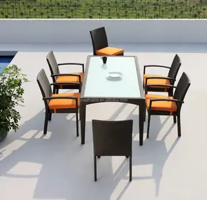 Mesa y silla rectangulares de mimbre ynthetic, muebles de mimbre hechos a mano para balcón, juego de comedor para exteriores