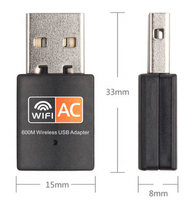 Adaptador de tarjeta de red Lan inalámbrica, Dongle con USB, Wifi, 600M, con Realtek RTL881Chip
