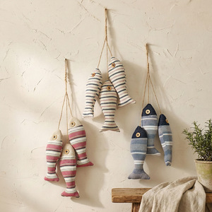 Mediterranean Style Fabric Fish Wall Hangings Horizontal Stripe Morandi Colors Home Decor Hanging Items Irregular Shape - Product Image 3