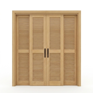Puerta Corredera de Cuatro Paneles con Rejillas, Madera Sólida de Teca y Caoba, Sistema de Separación de Habitaciones o Armarios con Listones Horizontales - Product Image 1