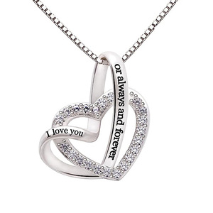 Collana con Doppio Ciondolo a Cuore per Donne, Gioiello di Moda con Pietre Scintillanti e Incisioni, Idea Regalo - Product Image 5