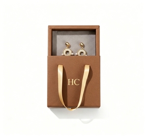 Luxury Gold Stamping Jewelry Drawer Box Sliding Sleeve Case Exquisite Ribbon Tab Earring Packaging Box Branded Manufacturer OEM - Product Image 2