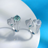 Bague ajustable pour femme en argent sterling S925 avec moissanite multicolore 2 carats, plaqué rhodium, motif tête de léopard et sertissage griffe