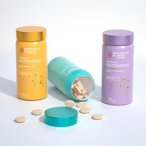 180g 200g Aluminum <b>Bottle</b> for Supplement Capsule and <b>Pill</b> Food Grade Metal Container with Double Lid - Product Image 1