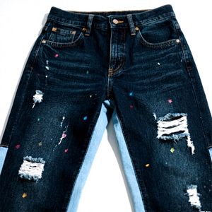 Jean en denim déchiré coupe droite pour homme, taille mi-haute, en coton délavé, style décontracté ample, collection automne - Product Image 3