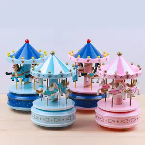 Factory Wholesale Delicate Lovely, Creative Promotional Modern European Style Wooden Carousel Music Box/