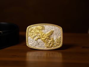 Fibbia per Cintura Grande in Argento con Dettagli in Oro, Rotonda e Quadrata, Placcata, 5.0cm - Product Image 2