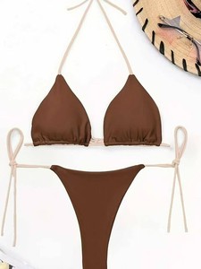 Bikini triangle personnalisé à étiquette privée pour femmes, maillot de bain deux pièces à nouer sur les côtés, pour l'été et la plage - Product Image 3