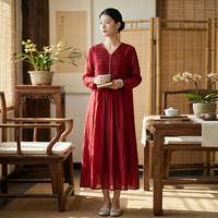 Fabricant de vêtements pour femmes haut de gamme, robe longue rouge à manches longues pour femmes, style français, décontractée, grande taille, robes élégantes pour femmes