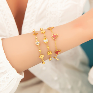 Korean Style Stainless Steel <b>Bracelet</b> 18K Gold Color Four Leaf <b>Clover</b> Pendant Women's Fashion Jewelry Gift - Product Image 1