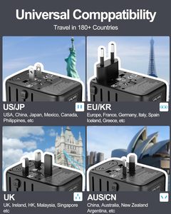 Adaptateur de voyage universel 100W, prises multiples, charge rapide, alimentation AC 2500W pour <span class=keywords><strong>MacBook</strong></span>, iPhone, iPad, ordinateur portable, téléphone USB-C - Product Image 4