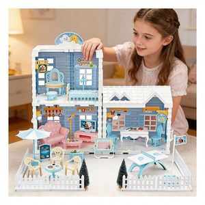 Large Plastic Doll House with <b>Pool</b> <b>Slide</b> Balcony Elevator Bedroom Furniture DIY Toy-Pretend Play Story Gift Set for Family - Product Image 5