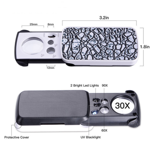 Loupe de bijoutier à lentille extractible 30X 60X 90X avec éclairage LED et UV NO.774-3ZXA - Product Image 1