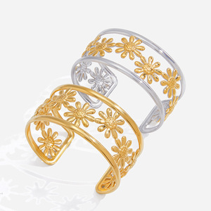 Daisy <b>Cuff</b> <b>Bracelet</b> Gold <b>Silver</b> Tone Flower Pattern Women's Jewelry Gift Fashion Accessory - Product Image 1