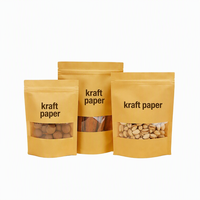 Sachet d'emballage Doypack en papier kraft brun résistant avec fermeture éclair et fenêtre, idéal pour biscuits, sucre et aliments pour animaux de compagnie (impression héliogravure/numérique)