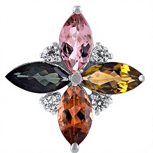 Pendentif de luxe en tourmaline multicolore sertie de griffes, plaqué rhodium, en argent sterling 925, pour mariage, fiançailles, anniversaire - Product Image 1