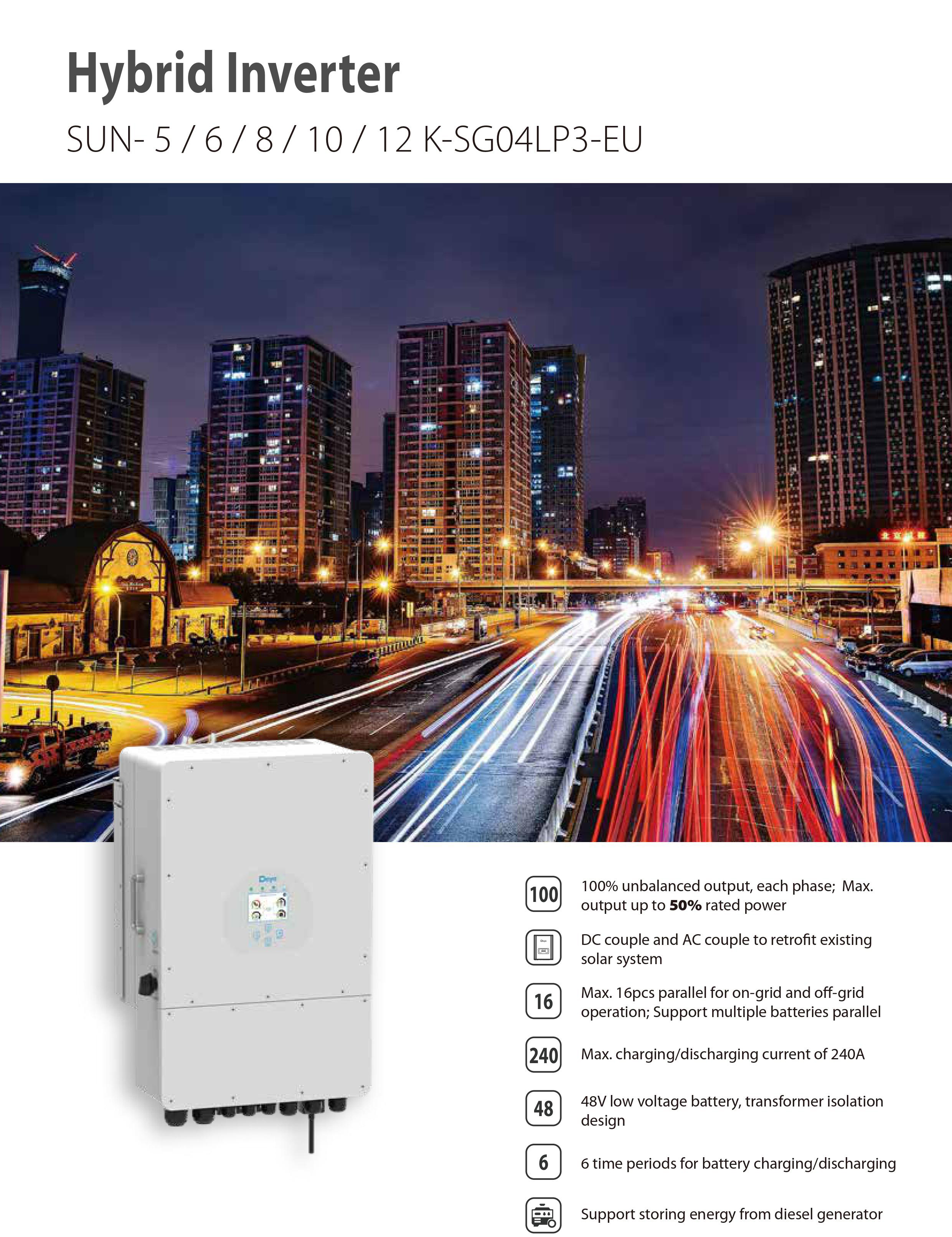 30kw Solar Power System Battery Deye Hybrid Inverter 12kw MPPT 3 Phase Three Phase Solar Inverter with Battery for Home 48V